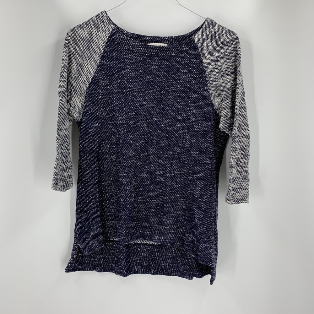 Coldwater Creek Navy Marl Raglan 3/4 Sleeve Baseball Pullover Sz Medium 10 12